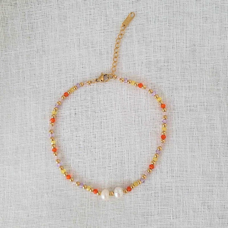 CORAL Gold Coral and Pearl Beads Anklet