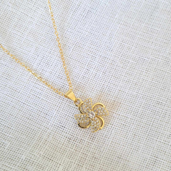 Calming Fidget Spinning Necklace | Gold Windmill