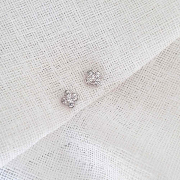 CLOVER Sterling Silver Cubic Zirconia Stud Earrings