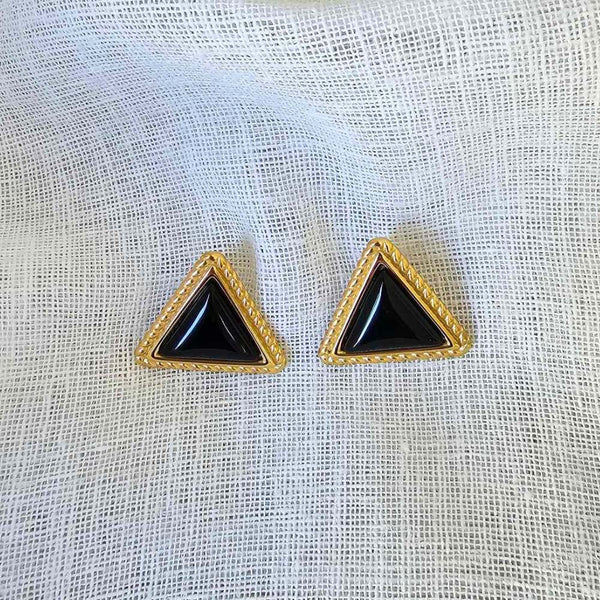 MARLENA Gold Black Statement Stud Earrings