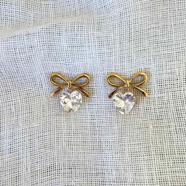 LARISA Gold Bow Heart Drop Earrings