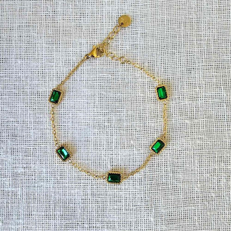 GEM Gold Emerald Green Dainty Bracelet