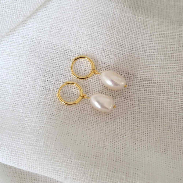 PEARL Sterling Silver 18k Gold Plated Hoop Earrings