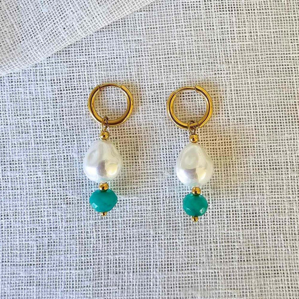 ADINA Gold Pearl Aqua Drop Earrings