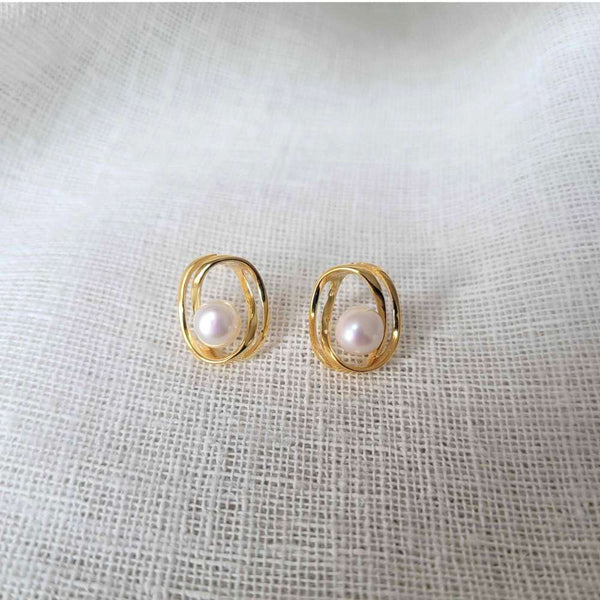 PEARL Sterling Silver 18K Gold Plated Stud Earrings