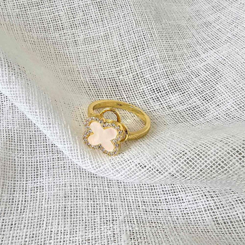 Calming Fidget Spinning Ring | Gold White Clover