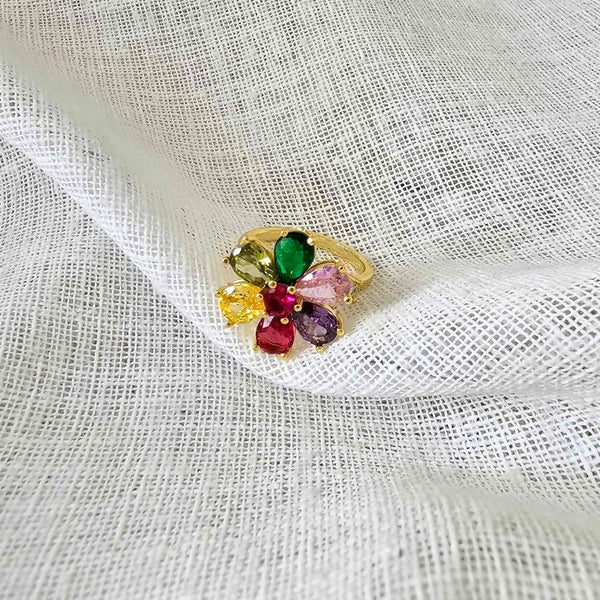 Calming Fidget Spinning Ring | Gold Multi Colour Flower