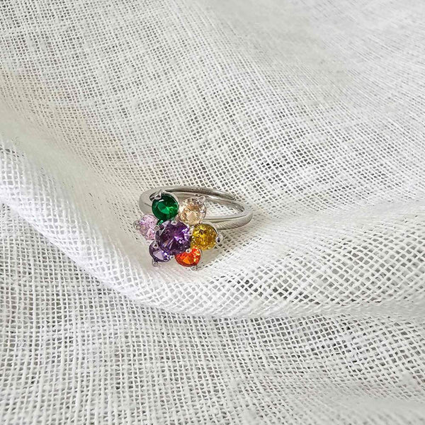 Calming Fidget Spinning Ring | Silver Multi Colour Flower