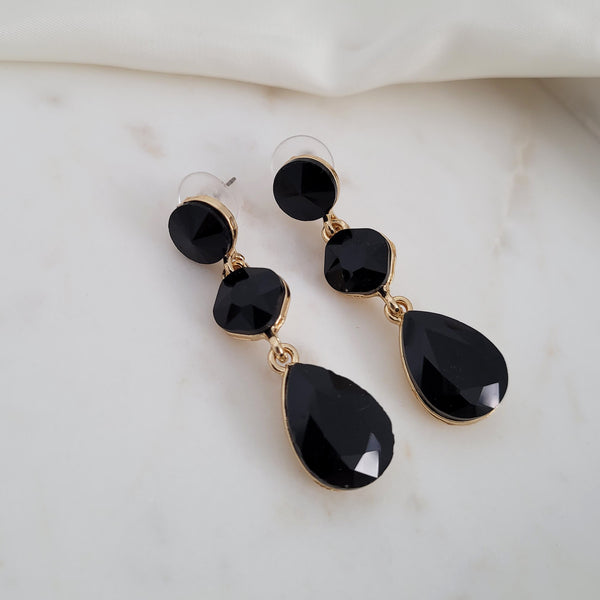 black gold tear drop earrings