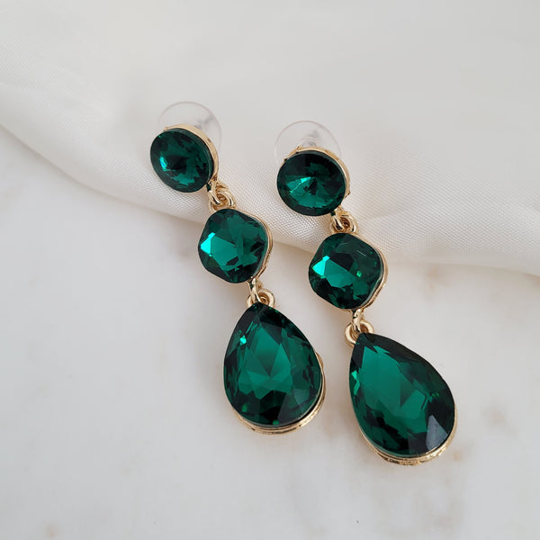 green tear drop earrings