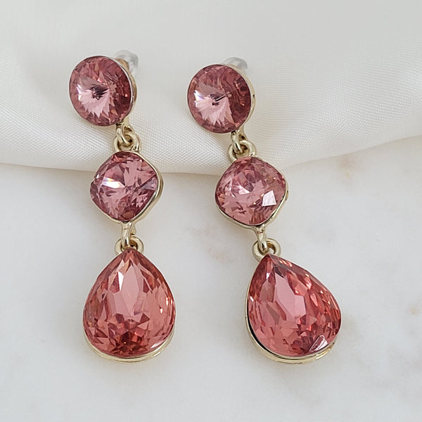 pink crystal tear drop earrings