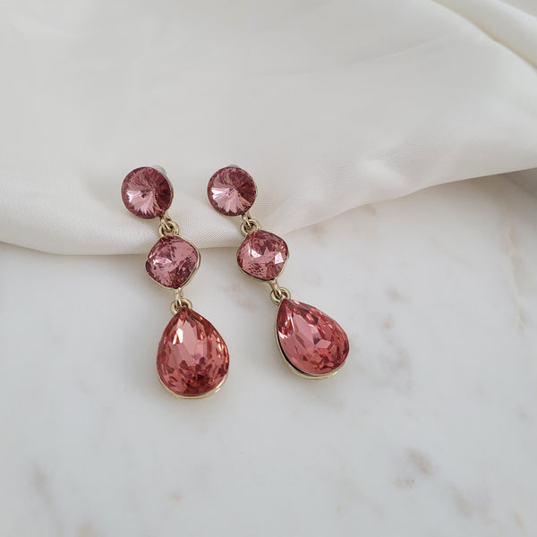 pink crystal tear drop earrings