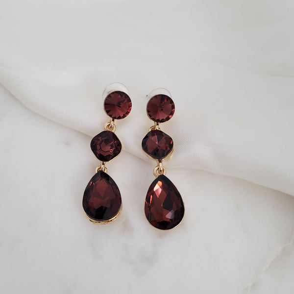 red crystal tear drop earrings