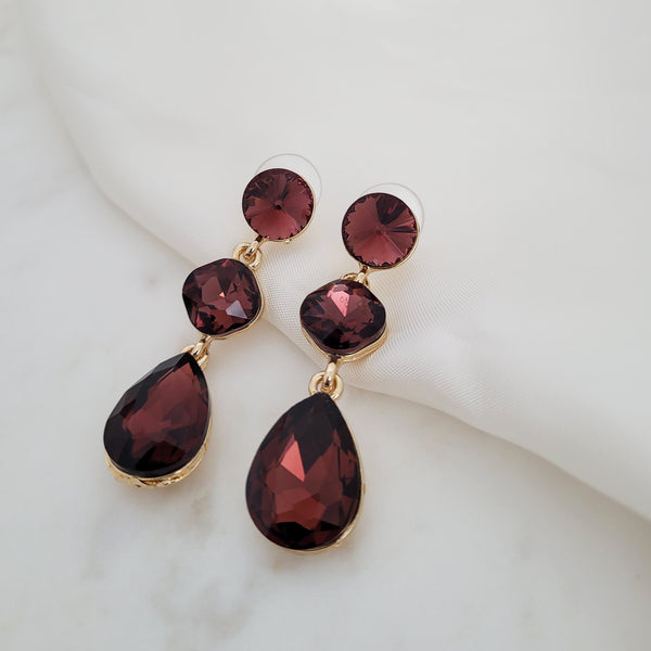 red crystal tear drop earrings